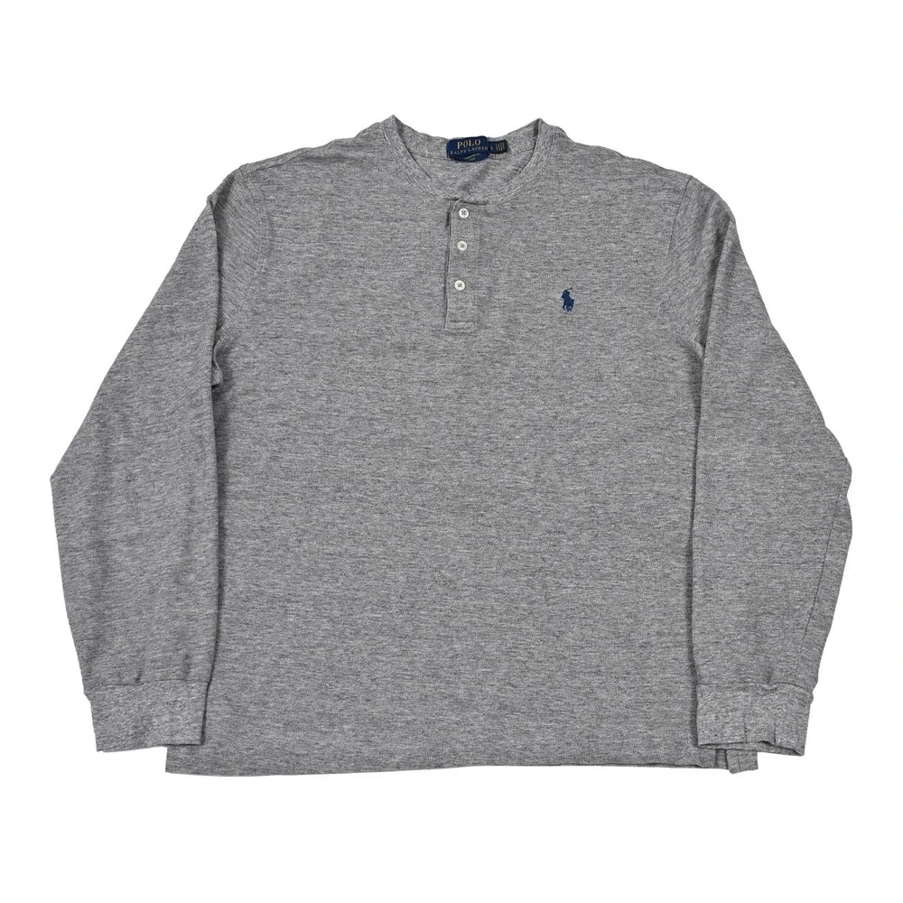 Polo Ralph Lauren Featherweight Mesh Henley T Shirt Mens L Grey Long Sleeve Pony